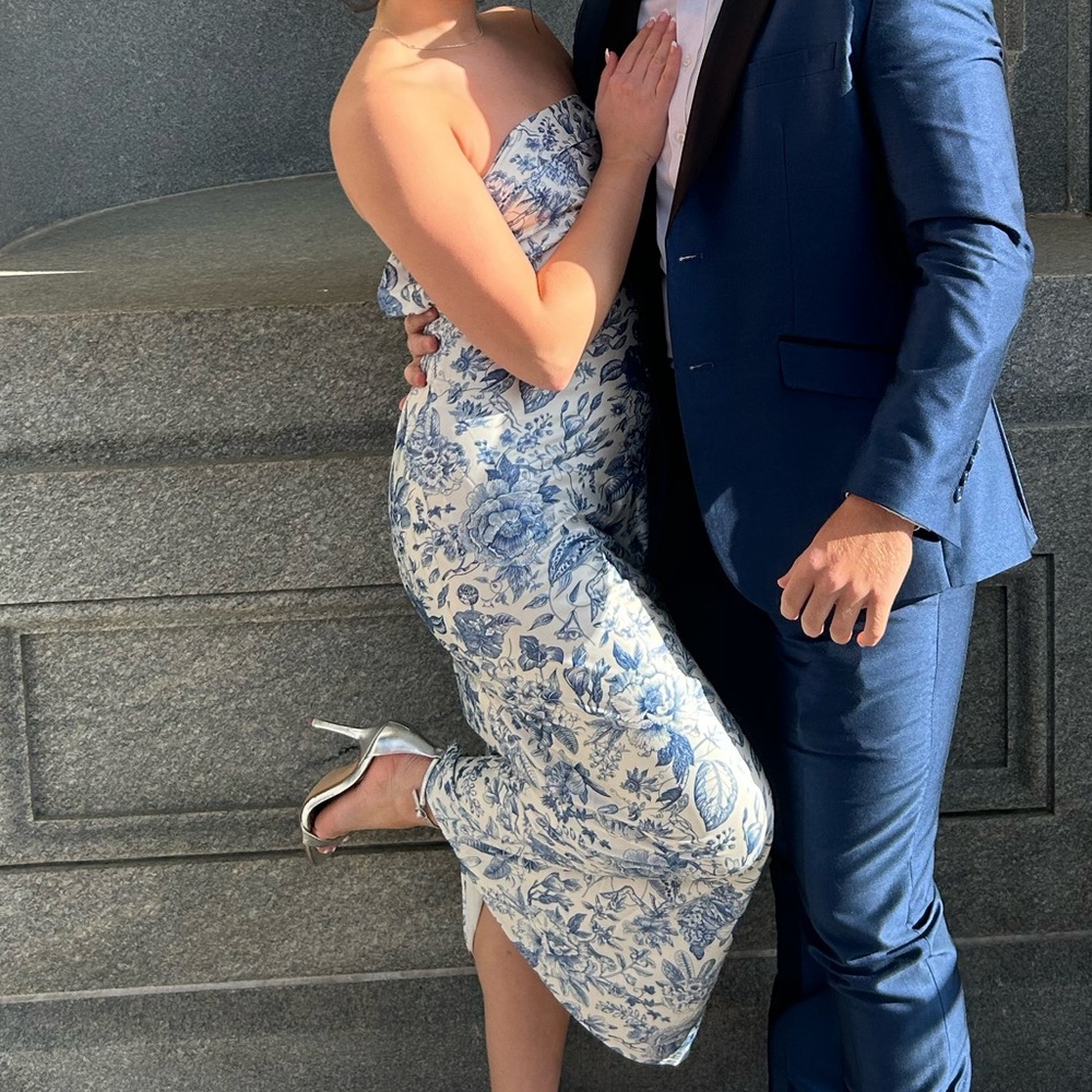 Blue floral formal dress